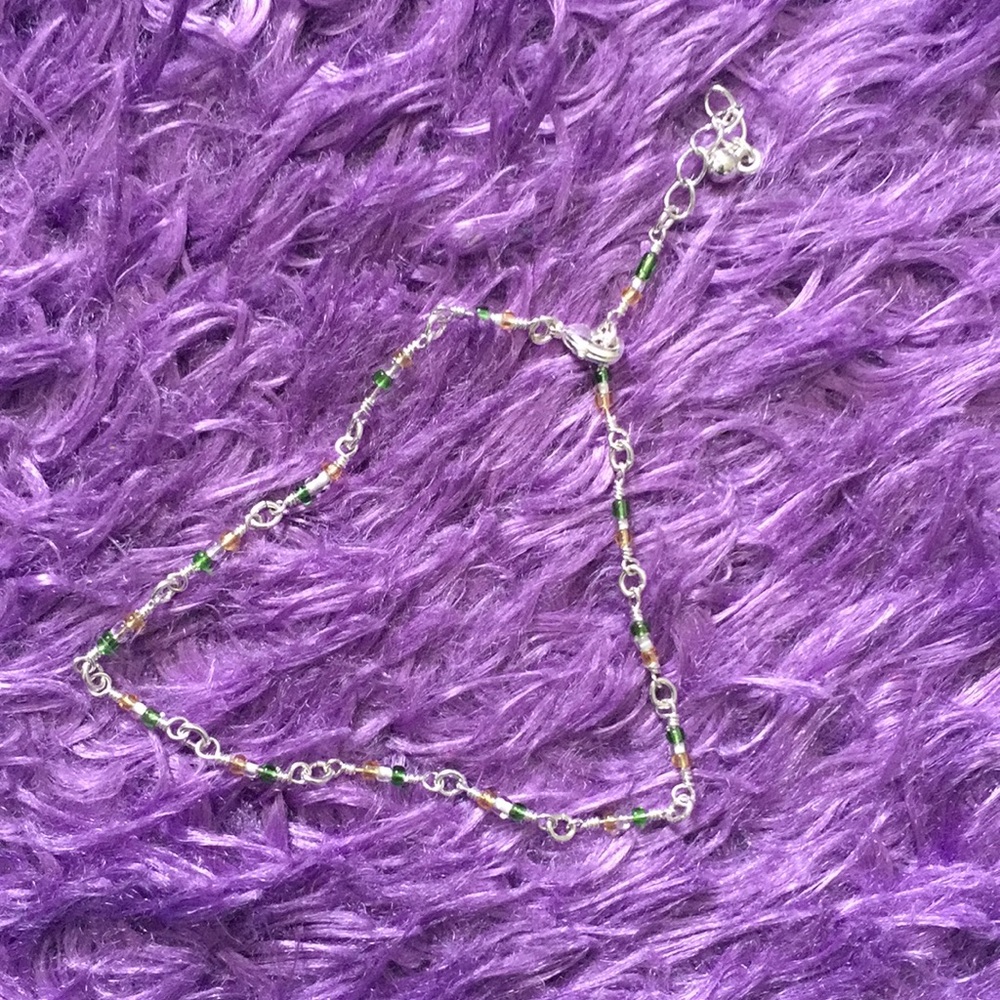 Green and yellow silvery anklet / ankle bracelet - Picture 6 of 6